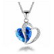 Woman  Sterling Silver Plated Crystal Zircon Heart Pendant Necklace-blue