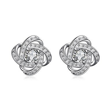 Female geometric cubic zirconia earrings, silver silverware basic daily